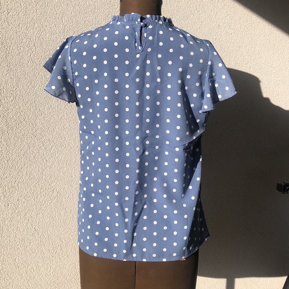 (👚3 for $20) Lightweight blue-grey white polka dot top M- to fit size 10 shein - Picture 4 of 5